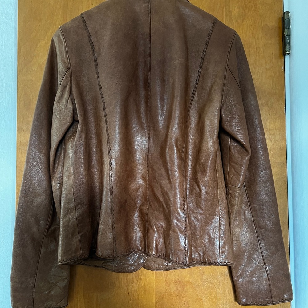 J. Jill Brown Leather Jacket.  Size X Small - Picture 3 of 14